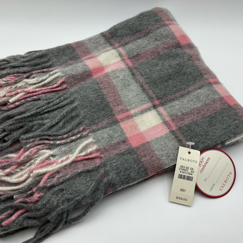 Talbots Pink and Gray Checkered Cashmere Scarf